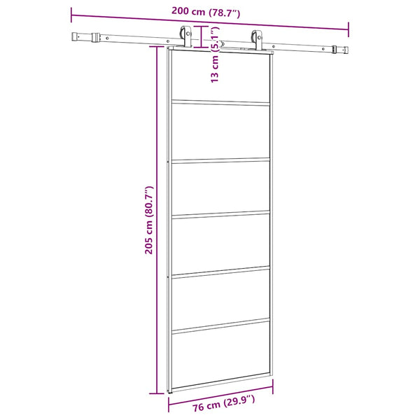 Liukuovi asennustarvikkeilla musta 76x205 cm ESG lasi