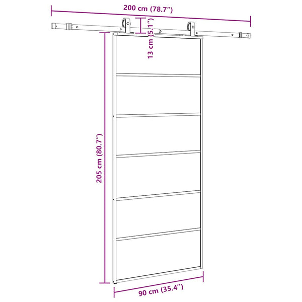 Liukuovi asennustarvikkeilla musta 90x205 cm ESG lasi