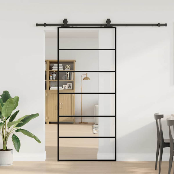 Liukuovi asennustarvikkeilla musta 90x205 cm ESG lasi