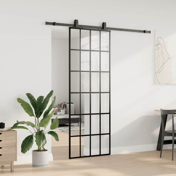Liukuovi asennustarvikkeilla musta 76x205 cm ESG lasi