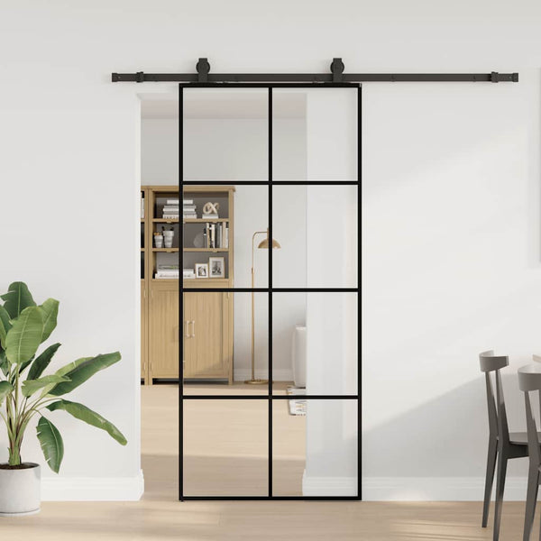 Liukuovi asennustarvikkeilla musta 90x205 cm ESG lasi