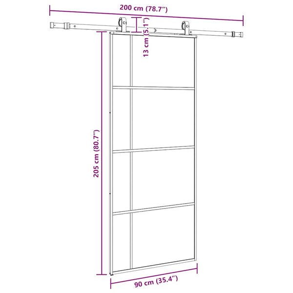 Liukuovi asennustarvikkeilla musta 90x205 cm ESG lasi
