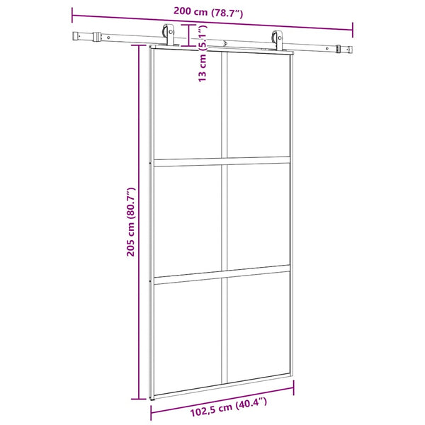 liukuovi laitteistosarjalla musta 102,5x205 cm karkaistu lasi