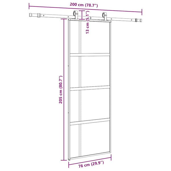 liukuovi laitteistosarjalla musta 76x205 cm karkaistu lasi