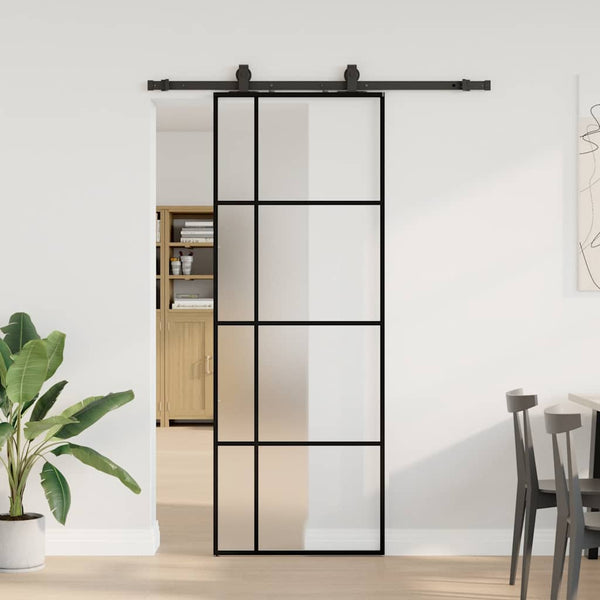 Liukuovi asennustarvikkeilla musta 76x205 cm ESG lasi