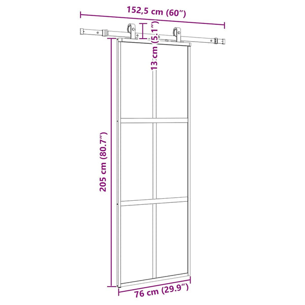 liukuovi laitteistosarjalla musta 76x205 cm karkaistu lasi