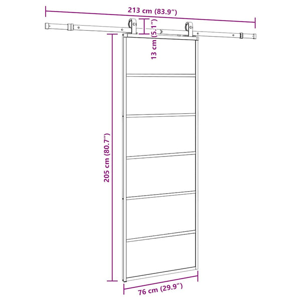 Liukuovi asennustarvikkeilla musta 76x205 cm ESG lasi
