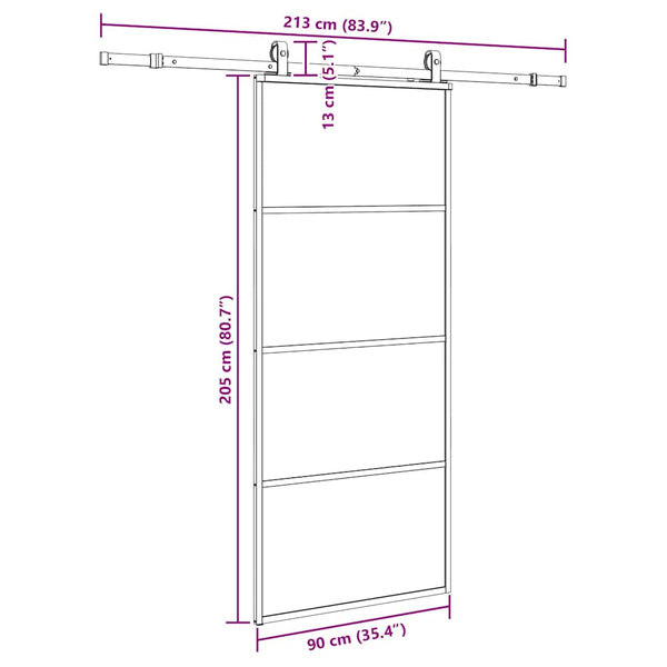 Liukuovi asennustarvikkeilla musta 90x205 cm ESG lasi