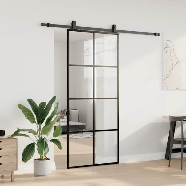 Liukuovi asennustarvikkeilla musta 90x205 cm ESG lasi