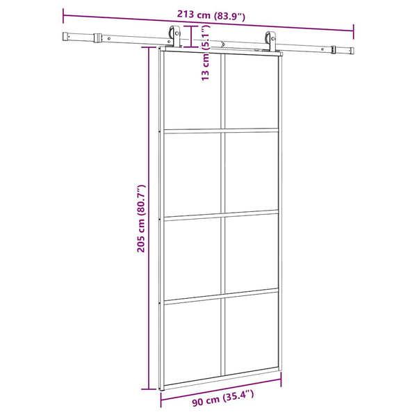 Liukuovi asennustarvikkeilla musta 90x205 cm ESG lasi