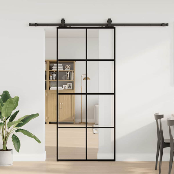 Liukuovi asennustarvikkeilla musta 90x205 cm ESG lasi