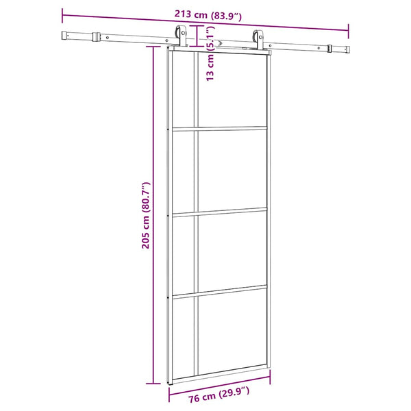 Liukuovi asennustarvikkeilla musta 76x205 cm ESG lasi