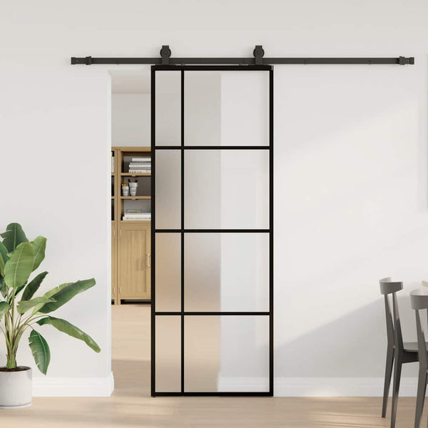 Liukuovi asennustarvikkeilla musta 76x205 cm ESG lasi