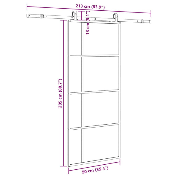 Liukuovi asennustarvikkeilla musta 90x205 cm ESG lasi
