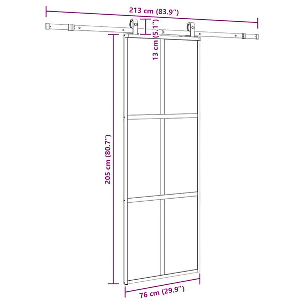 liukuovi laitteistosarjalla musta 76x205 cm karkaistu lasi