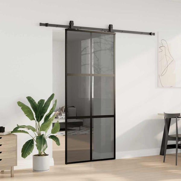liukuovi laitteistosarjalla musta 90x205 cm karkaistu lasi