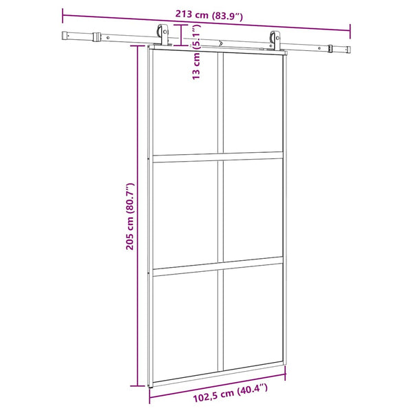 liukuovi laitteistosarjalla musta 102,5x205 cm karkaistu lasi