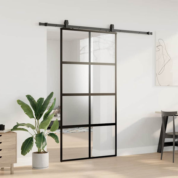 liukuovi laitteistosarjalla musta 102,5x205 cm karkaistu lasi