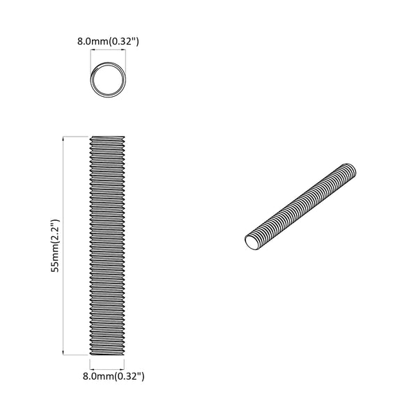 Kierretty varsi 12 kpl Hopea 8 x 55 mm Teräs