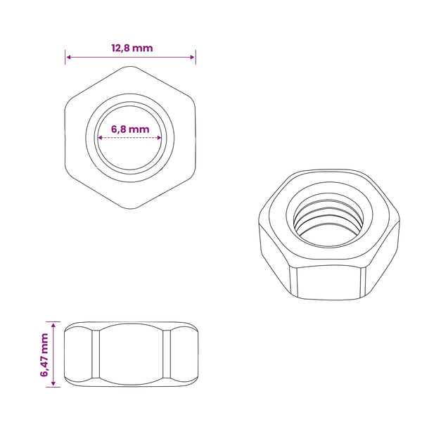 Kuusikulmio Pähkinäpuu Pähkinät 12 pcs Hopea m8 Metalli