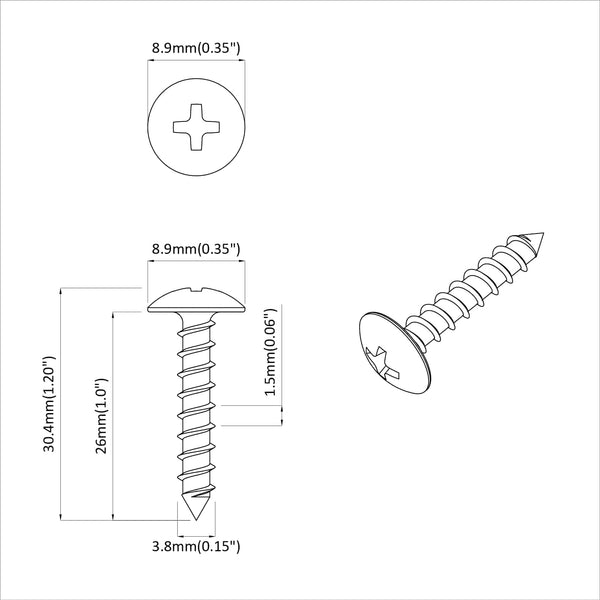 Puuruuvit 2 kpl Hopea M4 x 28 mm Teräs