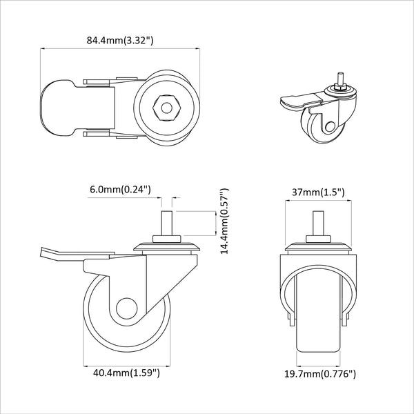 Pyörät 12 kpl Musta M6 x 37 mm Rautaa ja nailonia