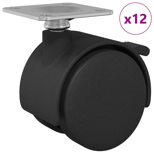 Kääntöpyörä 12 kpl Musta 39,5 x 39,5 x 37,8 mm