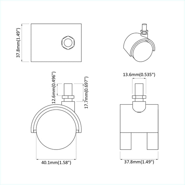 Pyörät 2 kpl Musta 40,1 x 37,8 mm PP ja rauta