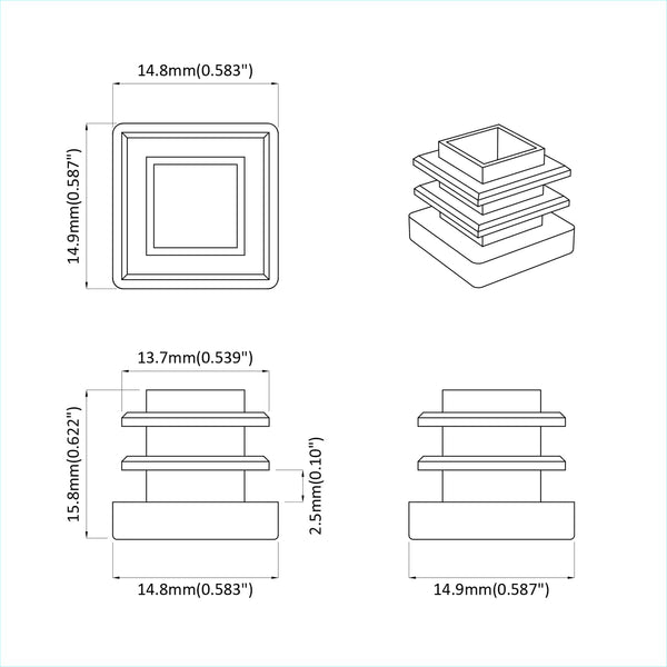 Päätykorkit 12 kpl Musta 15 x 15 x 15 mm PP