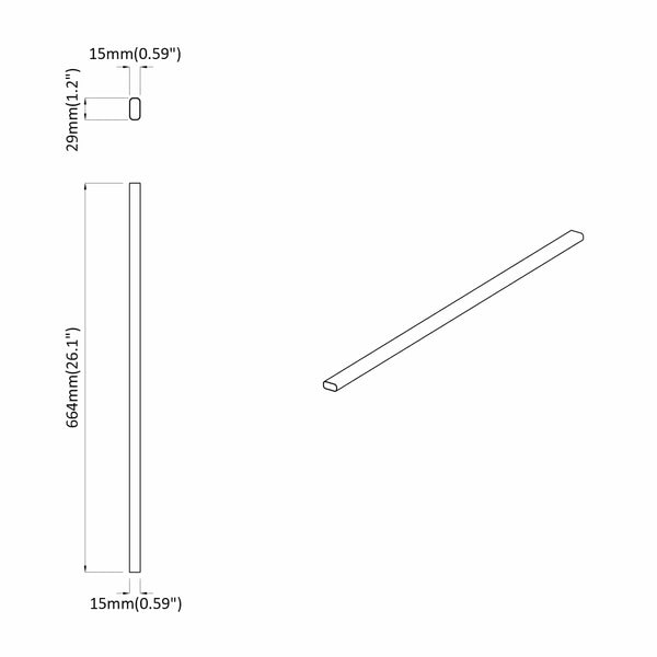 Kaapintanko 2 kpl Hopea 664 x 15 x 29 mm Alumiiniseos