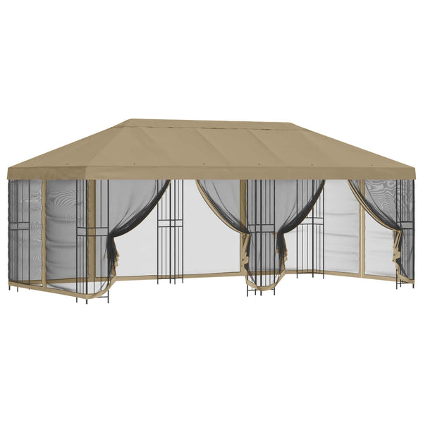 Paviljonki sivuseinillä 6 x 3 m Beige Polyesteri ja teräs