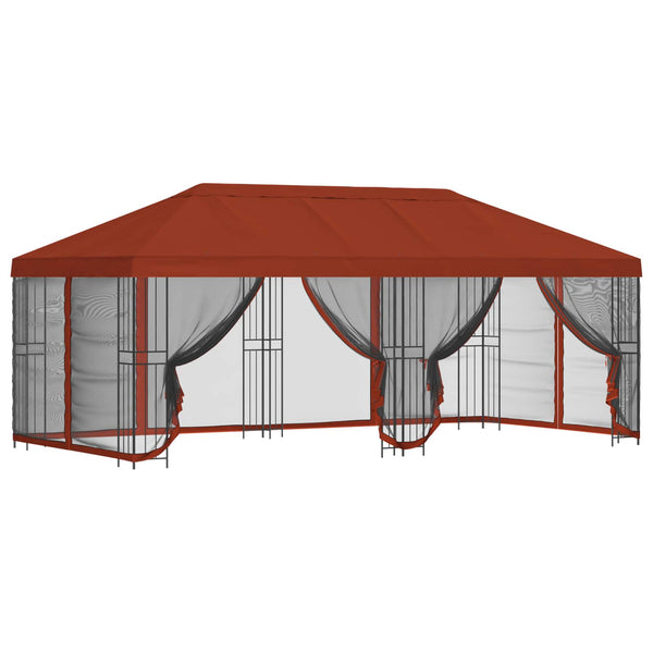 Paviljonki sivuseinillä 6 x 3 m Terrakotta Polyesteri ja teräs