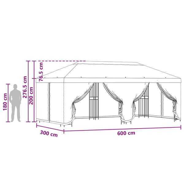 Paviljonki sivuseinillä 6 x 3 m Terrakotta Polyesteri ja teräs