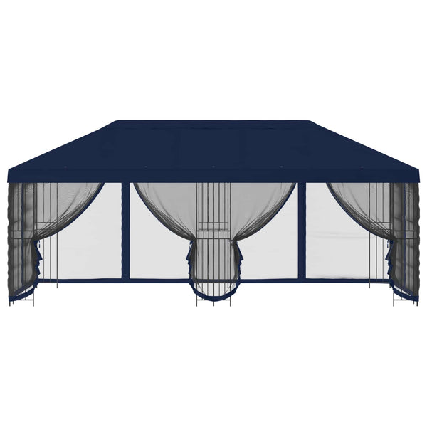 Paviljonki sivuseinillä 6 x 3 m Sininen Polyesteri ja teräs