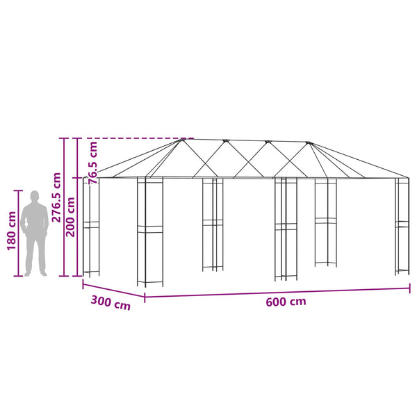 Gazebokehys ilman gazebokangasta 6 x 3 m Musta Teräs