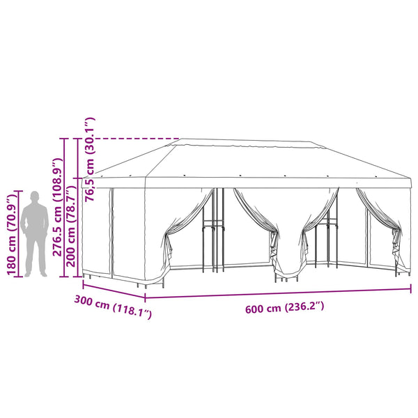 Puutarhamaja sivuseinillä 6 x 3 m Oranssi Polyesteri ja teräs