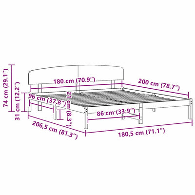 Ruskea sängyn runko päätyllä Canela 6FT Super King Size (mänty)