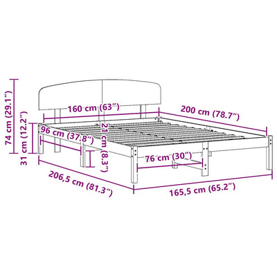 Ruskea sängyn runko päätyllä Stratel 160x200cm (mänty)