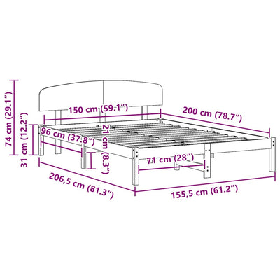 Sängyn runko päätyllä Ruskea 5FT King Size Täysi Mänty