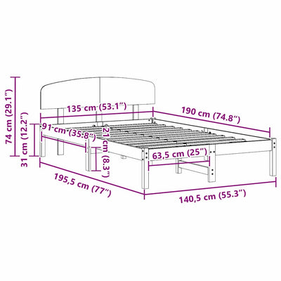 Sängyn runko päätyllä Valkoinen 4FT6 Double Täysi Mänty