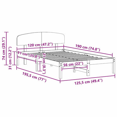 Sängyn runko päätyllä Ruskea 4FT Small Double Täysi Mänty