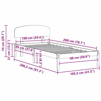 Ruskea sängyn runko päätyllä Dorr 100x200cm (mänty)