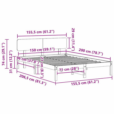 Sängyn runko päätyllä Vaha ruskea 5FT King Size