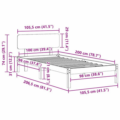 Vaha ruskea sängyn runko päätyllä Costantino 100x200cm