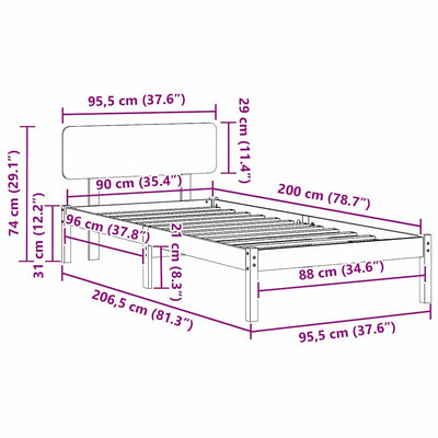 Luonnollinen sängyn runko päätyllä Fierbinteanu 90x200cm