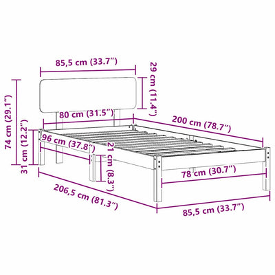 Luonnollinen sängyn runko päätyllä Lizet 80x200cm