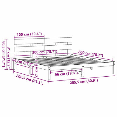 Ruskea sängyn runko päätyllä Gabri 200x200cm (mänty)