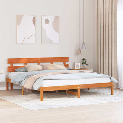 Sängyn runko päätyllä Ruskea 200 x 200 cm Täysi Mänty