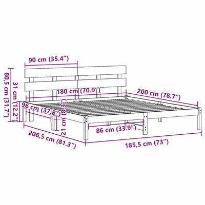 Sängyn runko päätyllä Valkoinen 6FT Super King Size Täysi Mänty