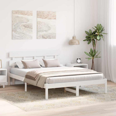 Sängyn runko päätyllä Valkoinen 5FT King Size Täysi Mänty